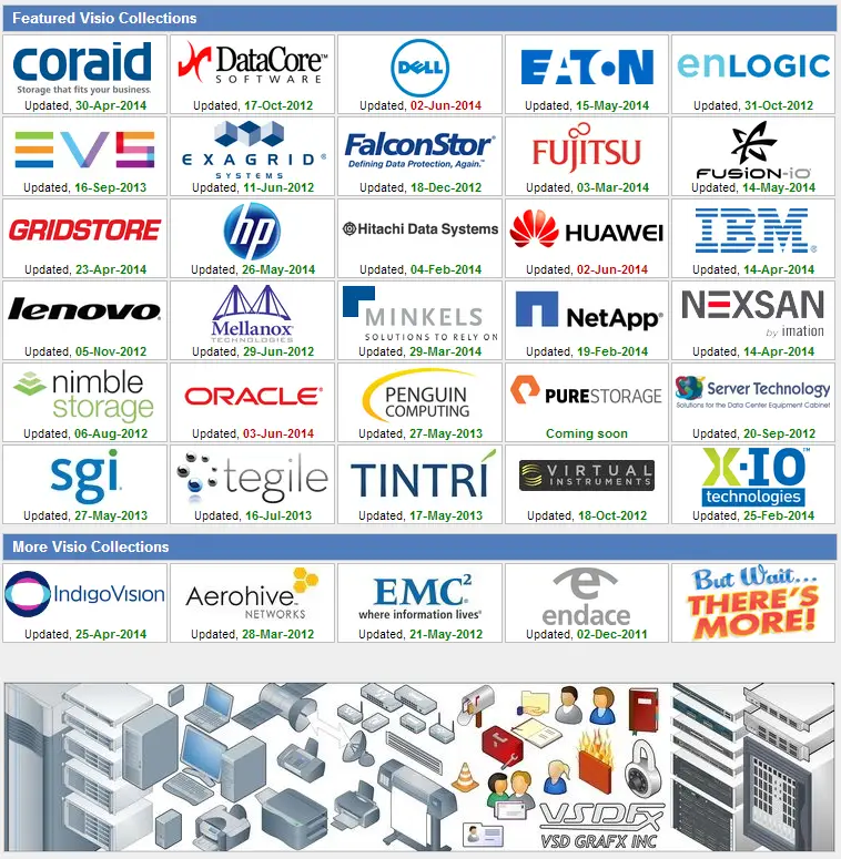 VisioCafe collections of vendor logos and network equipment stencils