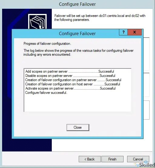 DHCP failover configuration completed successfully on both servers