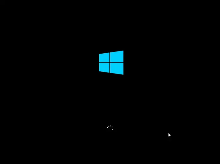 Windows logo and spinning loading indicator on a black screen