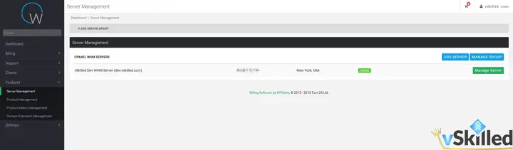 One configured hosting server has a green status indicator.