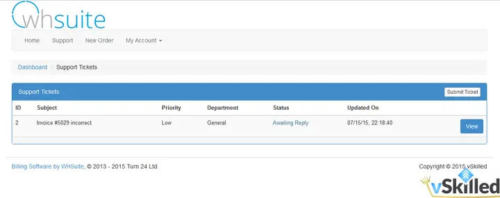 A low-priority billing ticket is awaiting a reply.