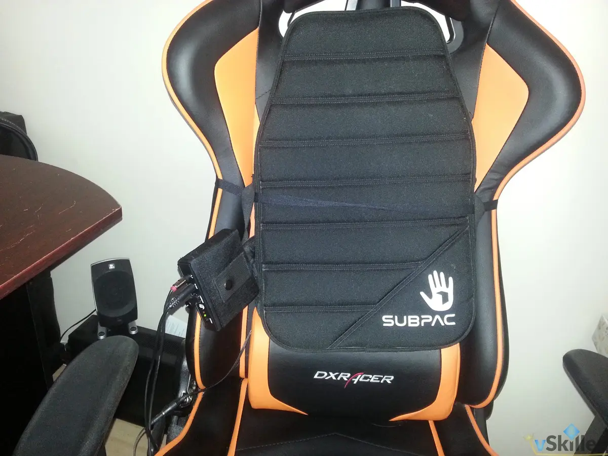 Front view of the SubPac S1 attached to the chair back