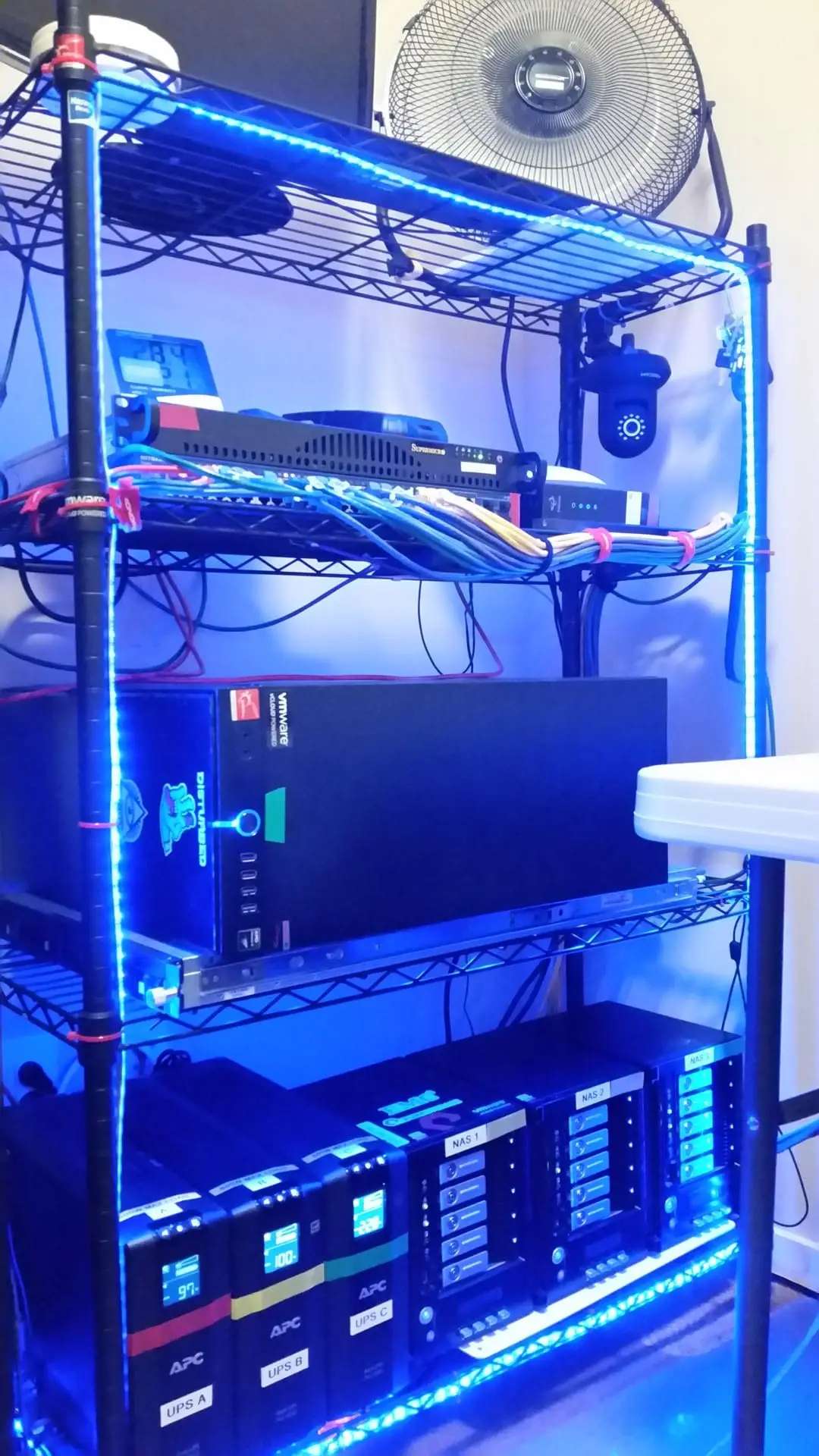 The 2017 lab on a four-tier wire shelf.