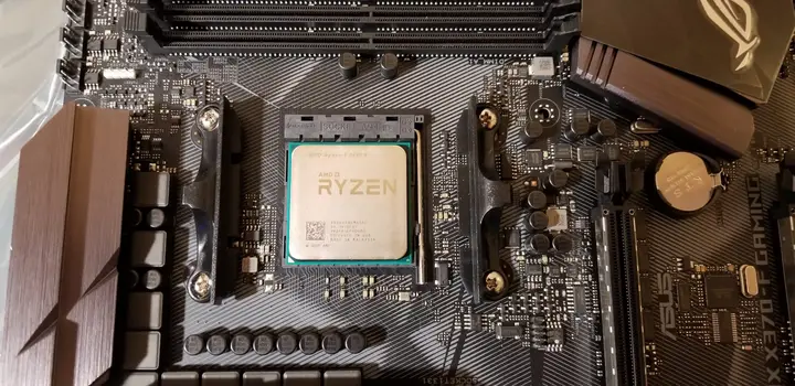 AMD Ryzen processor installed in the motherboard socket