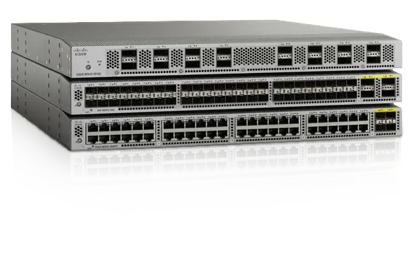 Stack of Cisco Nexus 3000 series network switches