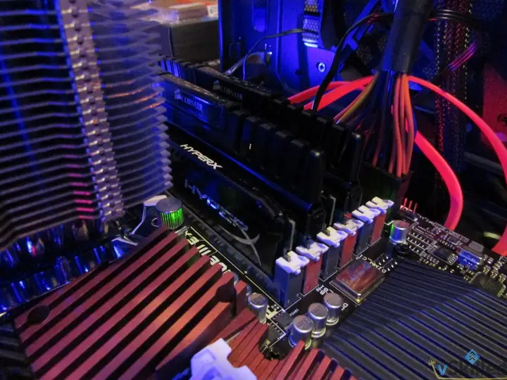 HyperX memory installed beside the tower CPU cooler