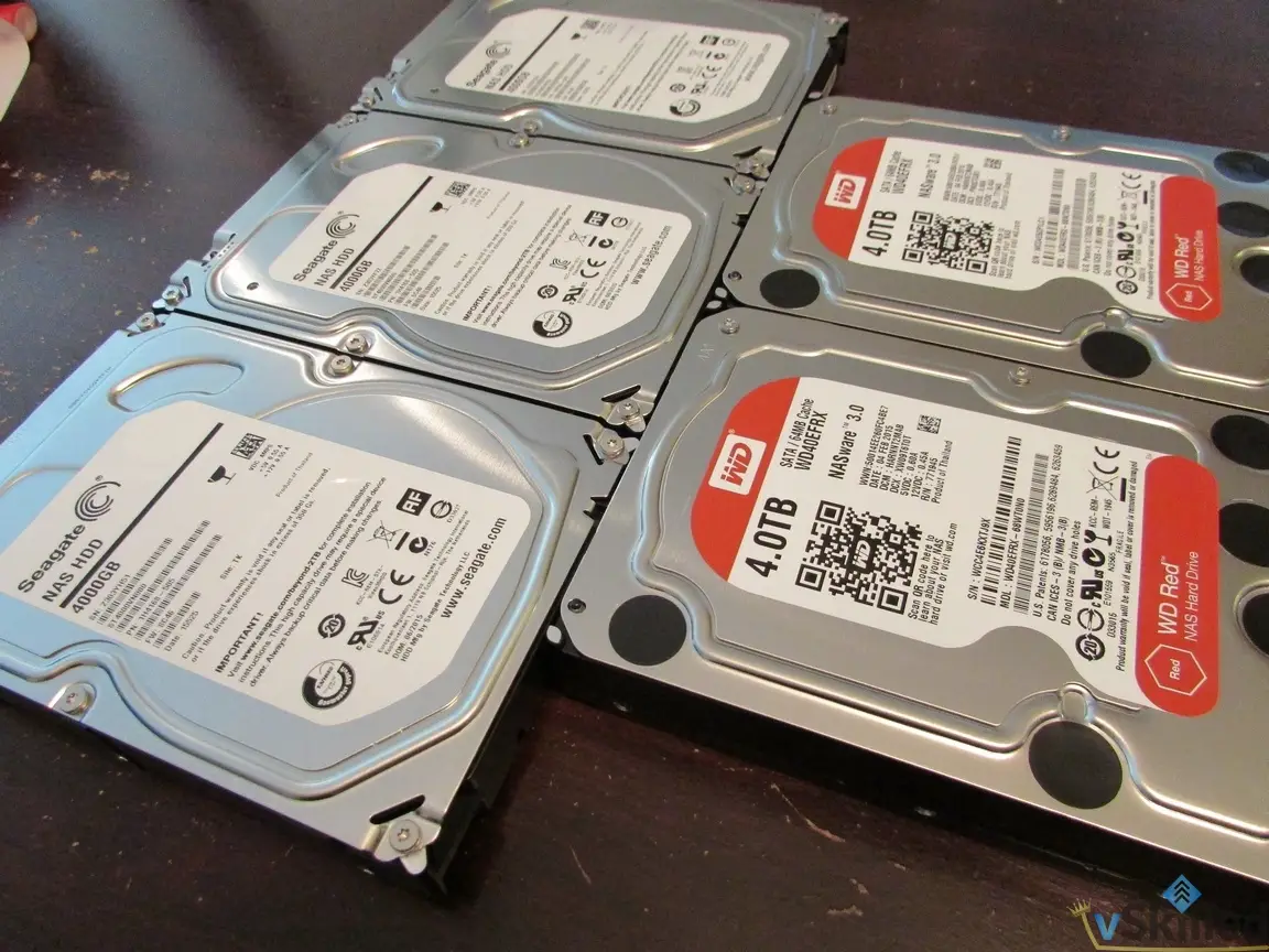 Seagate and Western Digital NAS hard drives laid out for the storage upgrade