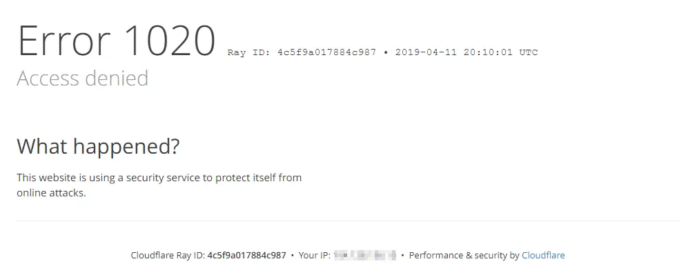 Cloudflare Error 1020 Access Denied page
