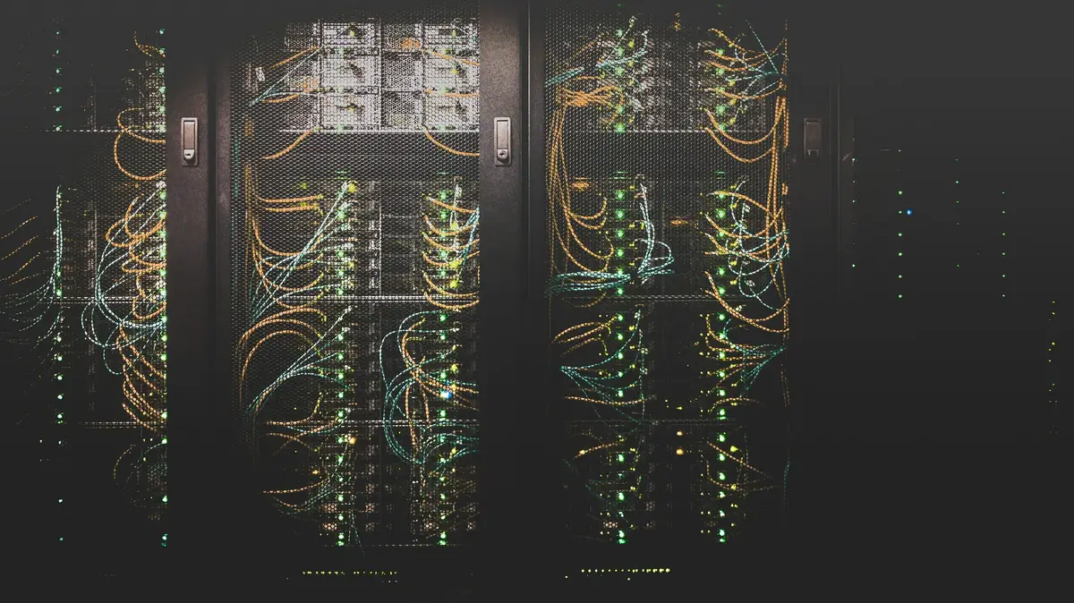 Server racks filled with network cables and equipment