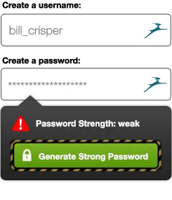 Dashlane prompt offering to generate a strong password for a weak password field