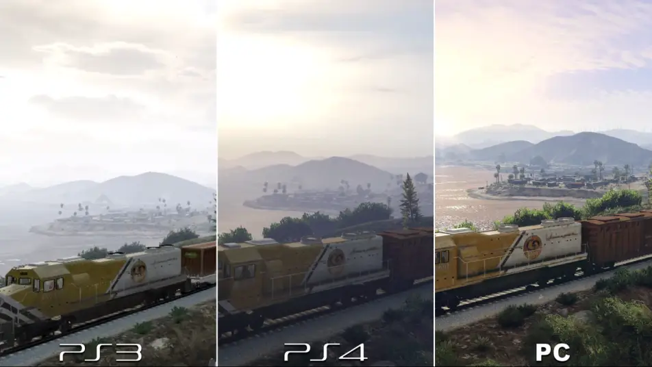 Grand Theft Auto V train scene compared on PS3, PS4 and PC