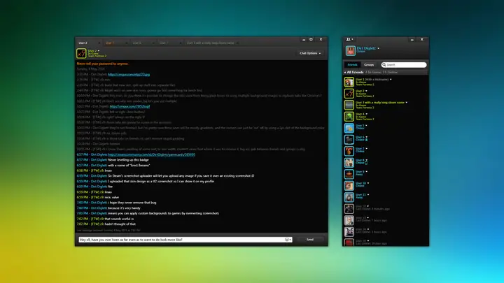 Steam Pressure skin showing a group chat and friends list