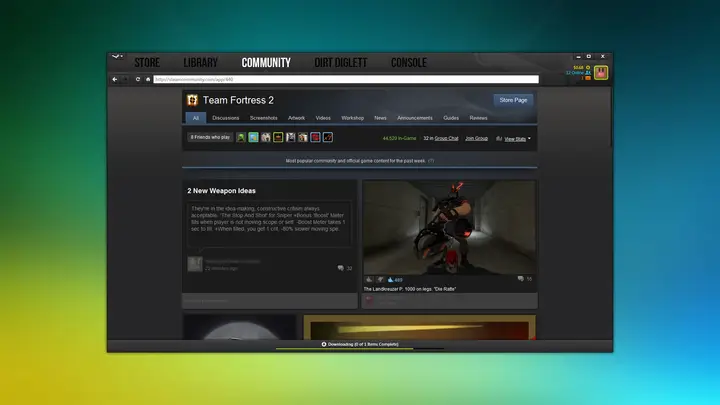 Steam Pressure skin showing the Team Fortress 2 community page