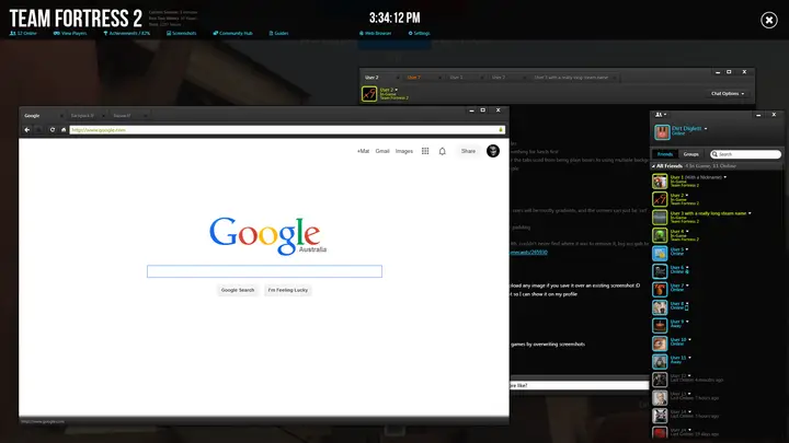 Steam Pressure in-game overlay with a web browser and friends list