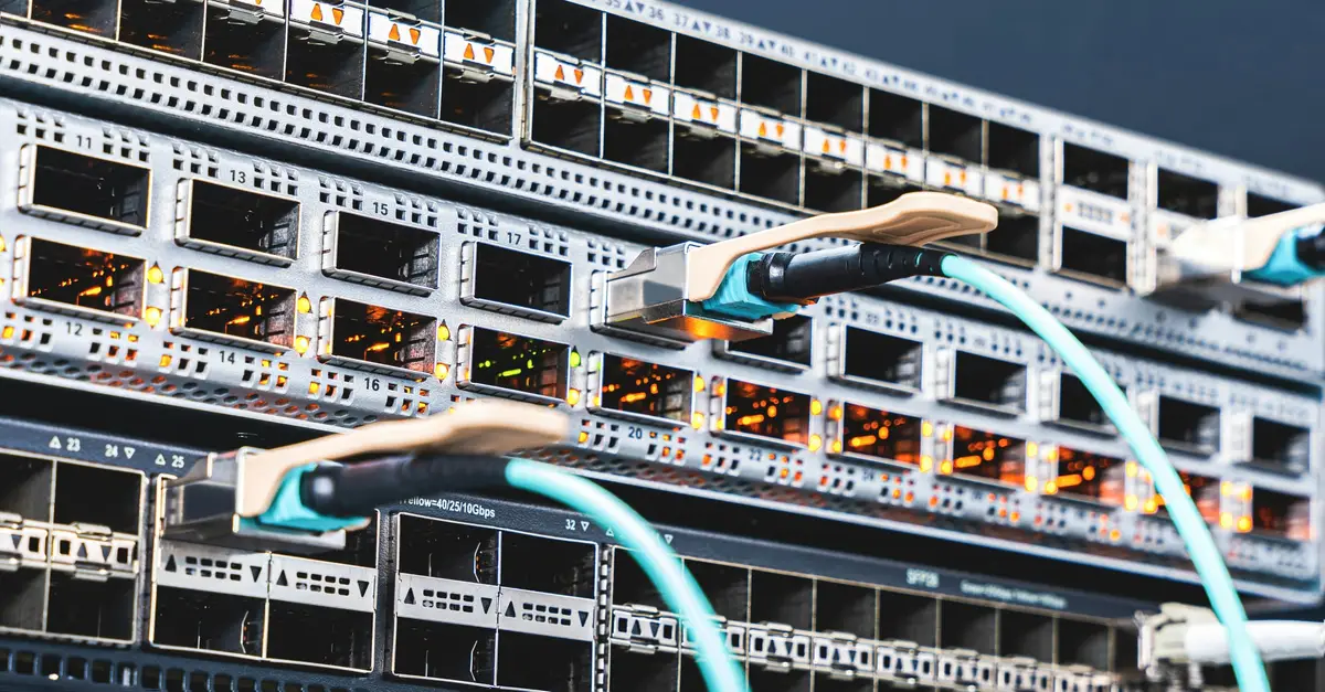 Patch cables connected across several network switches